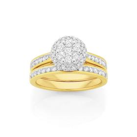 18ct+Gold+Diamond+Cluster+Bridal+Set