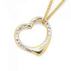 9ct+Gold+Two+Tone+Diamond+Cut+Floating+Heart+Pendant