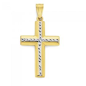 9ct+Gold+Two+Tone+Diamond-Cut+Cross