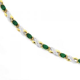 9ct-Gold-Created-Emerald-Diamond-Bracelet on sale