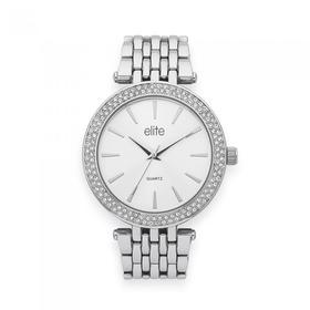 Elite+Ladies+Stone+Set+Silver+Tone+Watch