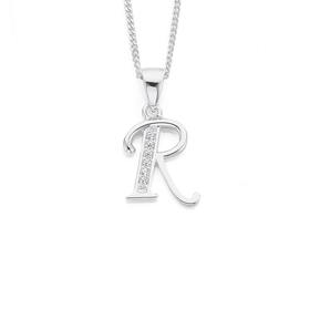 Sterling-Silver-Cubic-Zirconia-Initial-R-Pendant on sale