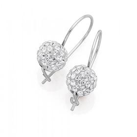 Sterling-Silver-White-Crystal-Euroball-Earrings on sale