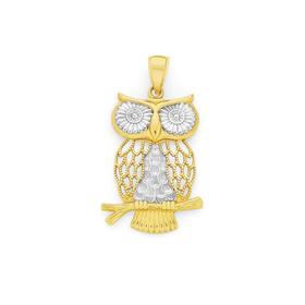 9ct-Two-Tone-Gold-Owl-Pendant on sale