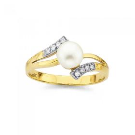 9ct-Gold-Pearl-and-Diamond-Ring on sale