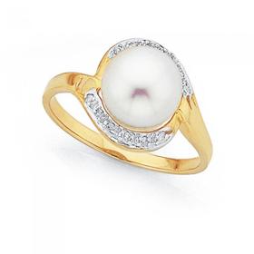 9ct-Freshwater-Pearl-Diamond-Ring on sale