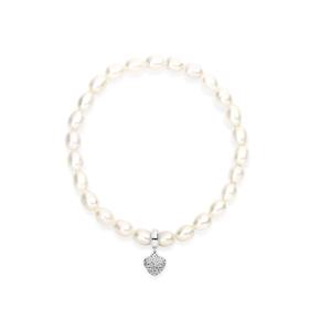 Silver-Pave-CZ-Heart-Freshwater-Pearl-Bracelet on sale