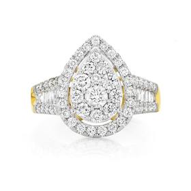 9ct+Gold+Diamond+Pear+Shape+Cluster+Ring