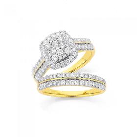 18ct+Gold+Diamond+Cushion+Shape+Bridal+Set