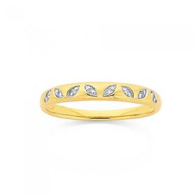 9ct+Gold+Diamond+Leaf+Band