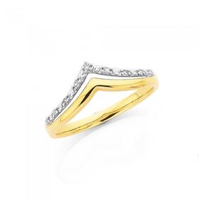 9ct+Gold+Diamond+Double+V+Shape+Split+Ring