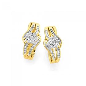 9ct-Gold-Diamond-Flower-Cluster-Hoop-Earrings on sale