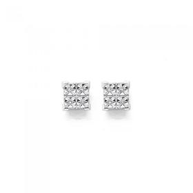 9ct+Gold+Diamond+Miracle+Set+Square+Shape+Stud+Earrings