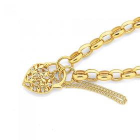 9ct-Two-Tone-Gold-19cm-Solid-Belcher-Diamond-Padlock-Bracelet on sale