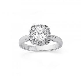 Silver-Cushion-Cubic-Zirconia-Halo-Ring on sale