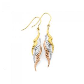 9ct+Gold+Tri+Tone+Flame+Drop+Earrings