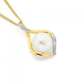 9ct+Gold+Cultured+Freshwater+Pearl+%26+Diamond+Pendant