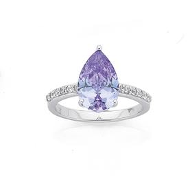 Silver-Pear-Lavender-Cubic-Zirconia-Dress-Ring on sale