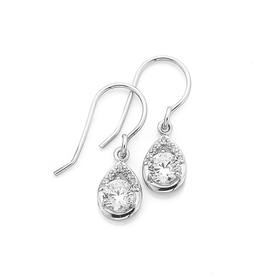 Silver-Pear-Cubic-Zirconia-Hook-Earrings on sale