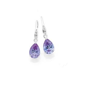 Silver-Pear-Lavender-Cubic-Zirconia-Hook-Drop-Earrings on sale