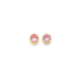 9ct+Gold+Pink+Cubic+Zirconia+Bezel+Stud+Earrings