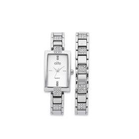 Elite+Ladies+Silver+Tone+Watch+and+Bracelet+Set