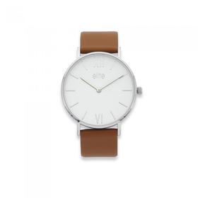 Elite+Ladies+Silver+Tone%2C+Tan+Leather+Strap