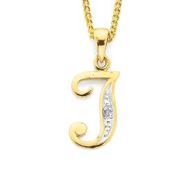 9ct-Gold-Diamond-Initial-J-Pendant on sale