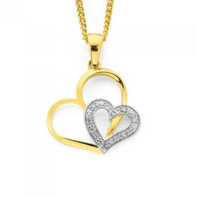 9ct-Gold-Diamond-Double-Heart-Pendant on sale