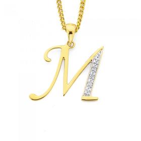 9ct-Gold-Diamond-Initial-M-Pendant on sale