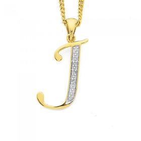 9ct-Gold-Diamond-Initial-J-Pendant on sale