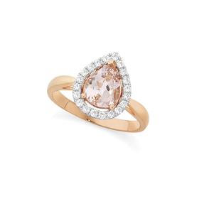 9ct+Rose+Gold+Morganite+%26amp%3B+Diamond+Ring