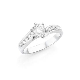 18ct+White+Gold+Diamond+Shoulder+Solitaire+Ring