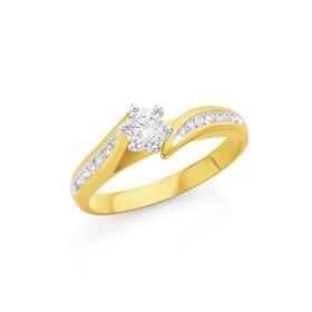 9ct+Gold+Diamond+Shoulder+Solitaire+Ring