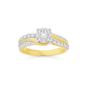 9ct+Gold+Diamond+Cluster+Ring