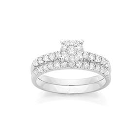 9ct-White-Gold-Diamond-Cluster-Bridal-Set on sale