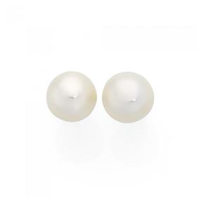 Silver+8mm+Button+Cultured+Freshwater+Pearl+Stud+Earrings