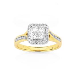 9ct-Gold-Diamond-Cushion-Shape-Ring on sale