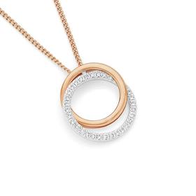 9ct+Two+Tone+Gold+Diamond+Double+Circle+Pendant