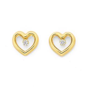 9ct-Gold-CZ-Heart-Stud-Earrings on sale