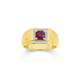 9ct-Gold-Diamond-Natural-Ruby-Gents-Ring on sale