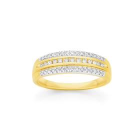 9ct+Gold+Diamond+Three+Row+Dress+Band