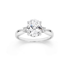 Silver+Oval+CZ+With+Round+CZ+Side+Stone+Ring