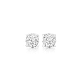 9ct+White+Gold+Diamond+Cluster+Stud+Earrings