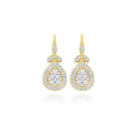 9ct+Gold+Diamond+Pear+Shape+Hook+Earrings