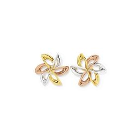 9ct+Tri+Tone+Gold+Flower+Stud+Earrings