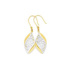 9ct+Two+tone+Leaves+Hook+Drop+Earrings