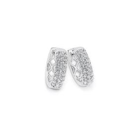 Silver+13mm+Pave+CZ+Huggie+Earrings