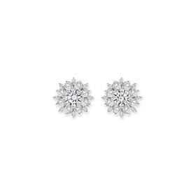 Silver-CZ-Round-Flower-Cluster-Earrings on sale