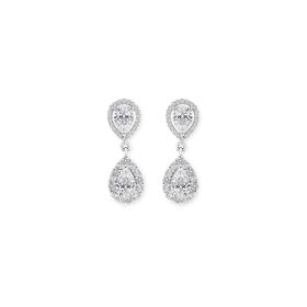 Silver+Double+Pear+CZ+Cluster+Drop+Earrings